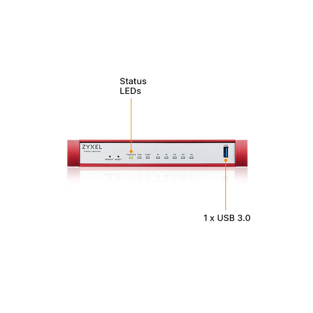 Zyxel USGFLEX50HP Cyber Security Firewall | 2 Gbps, Up to 25 Users | 1-Year UTM Security Pack | 5X Gigabit Ports (1 PoE+ 30W) | IPSec/SSL VPN, IPS Anti-Malware, UTM | Nebula Cloud | Fanless 3