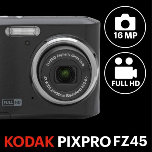 KODAK PIXPRO FZ45 16MP Compact Digital Camera, 4X Optical Zoom, AA, Black 2