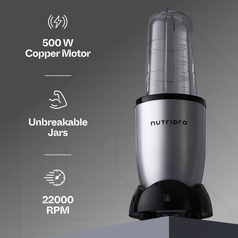 NutriPro Juicer Mixer Grinder - Smoothie Maker - 500 Watts (2 Jars & 1 Blade, Silver) - 2 Year Warranty 2