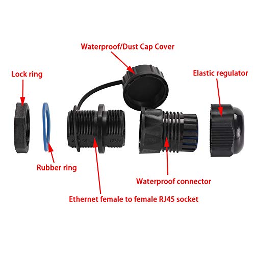 ANMBEST 5PCS Panel Mounting RJ45 Waterproof Connector Cat5/5e/6 Ethernet LAN Cable Coupler with Waterproof/Dust Cap Cover for Outdoor Network 2