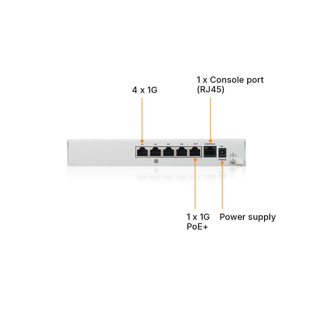 Zyxel USGFLEX50HP Cyber Security Firewall | 2 Gbps, Up to 25 Users | 1-Year UTM Security Pack | 5X Gigabit Ports (1 PoE+ 30W) | IPSec/SSL VPN, IPS Anti-Malware, UTM | Nebula Cloud | Fanless 4