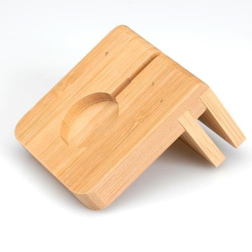 MobileVision Bamboo Charging Station with Compatible Apple Watch Charger Adapter Plus Apple Approved MFI Cable 6