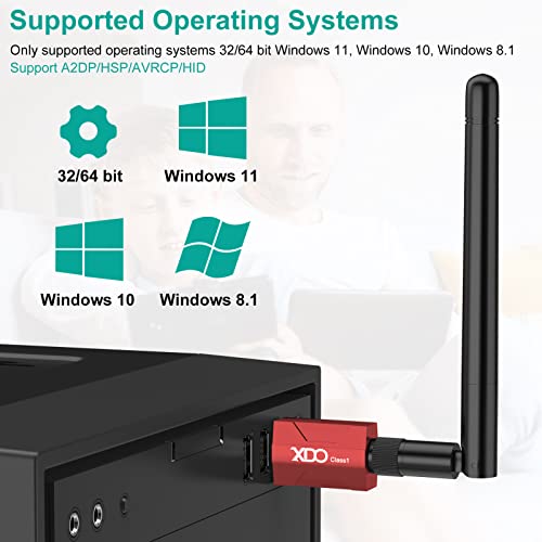 Long Range USB Bluetooth 5.3 Adapter for PC Real Plug & Play Class 1 Bluetooth Dongle EDR 328FT/100M Wireless Transfer Transmitter Receiver for Bluetooth Support Win11/10/8.1 (red-16) 3
