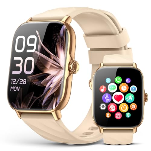 Kriutefy Smart Watches Fitness Tracker for Women Men with Step Counter, Sleep Calorie Monitor, Pedometer, IP68 Waterproof, Smartwatch with 120+ Sports for iPhone Android (Gold) 1