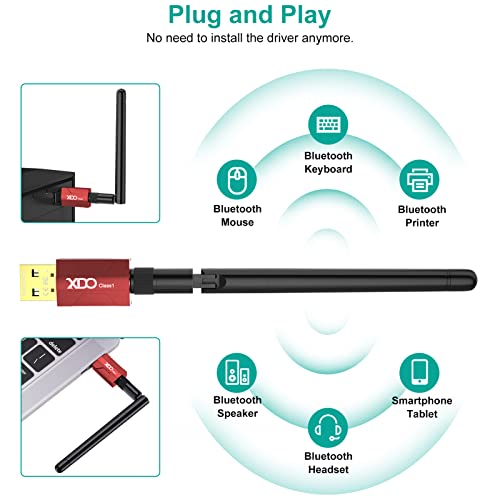Long Range USB Bluetooth 5.3 Adapter for PC Real Plug & Play Class 1 Bluetooth Dongle EDR 328FT/100M Wireless Transfer Transmitter Receiver for Bluetooth Support Win11/10/8.1 (red-16) 4