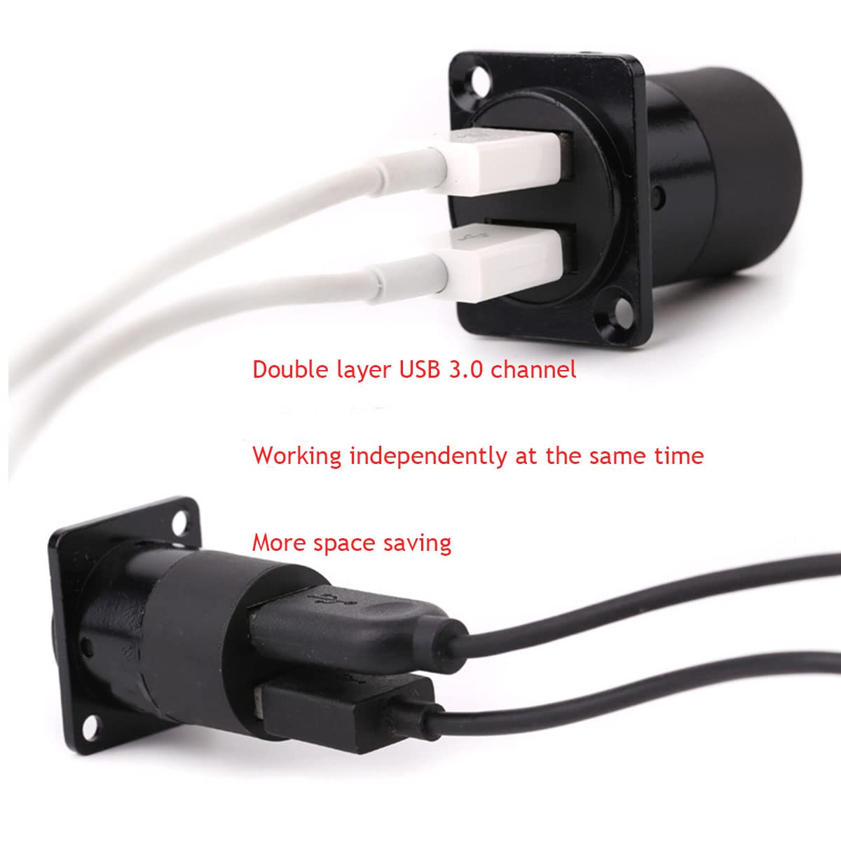 PENGLIN 2PCS Dual Ports USB 3.0 Panel Mount Connector,USB 3.0 Female to Female Coupler D-Type USB Bulkhead Adapter with Waterproof Cap 4