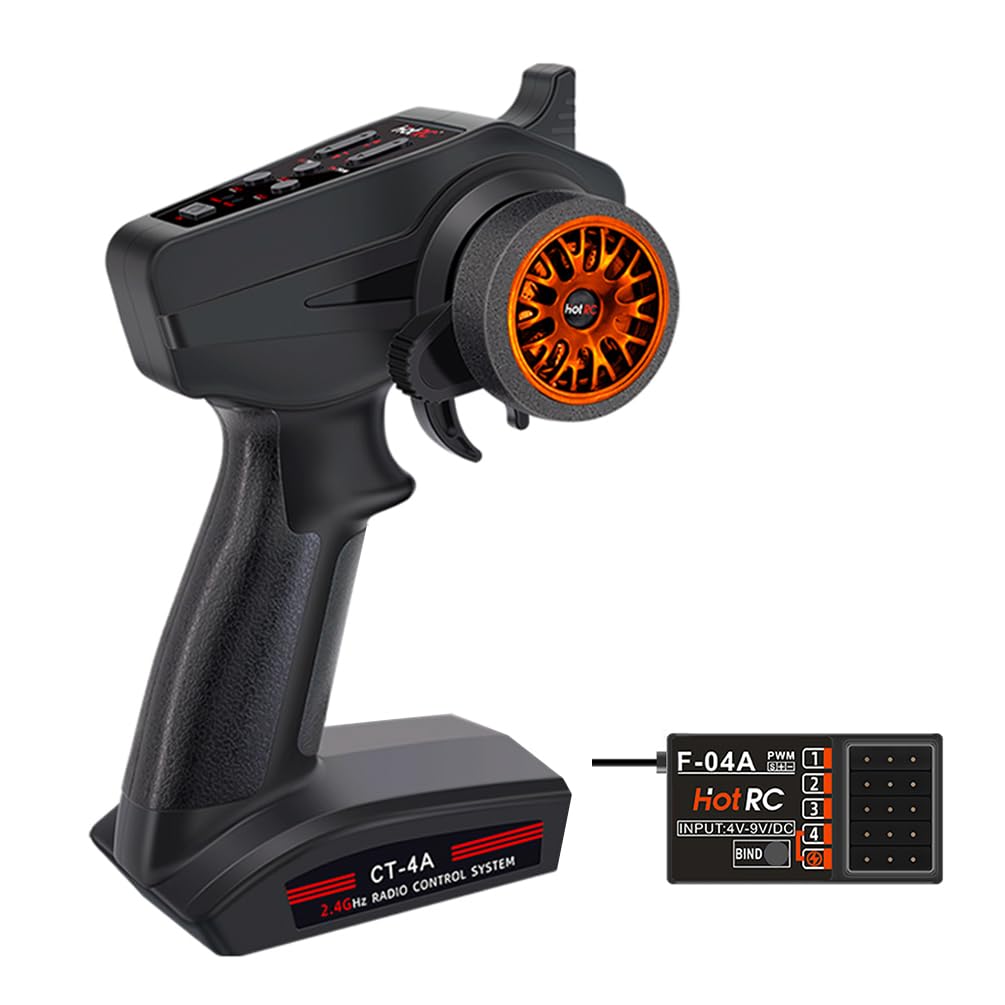 havcybin HOTRC CT-4A 4CH RC Receiver and Transmitter 2.4ghz Remote Controller for RC Car Boat Tanks (CT-4A-orange) 1