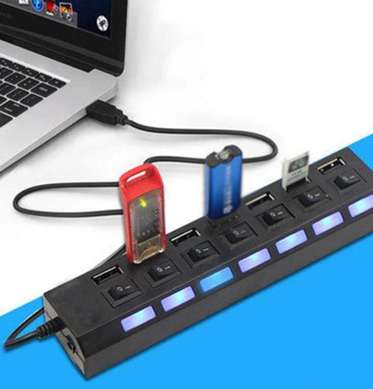 NARFIRE Home Office Black 7-Hole USB Multi Function with Independent Button 3