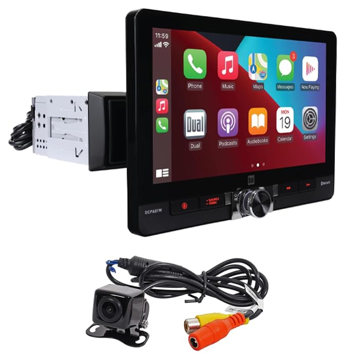 Dual Electronics DCPA81W 8-inch Certified Wireless Apple Carplay Android Auto Car Stereo with XCAM150 Backup Camera Bundle 1