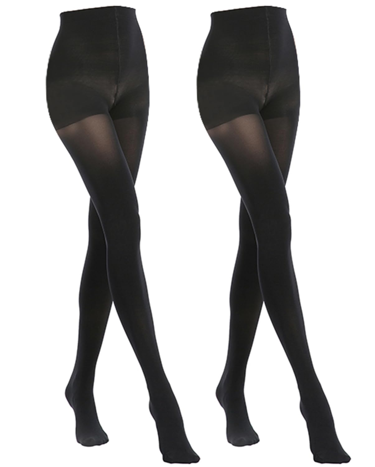 MANZI 2 Pairs Women's Opaque Control Top Tights Comfort Stretch 70 Denier Pantyhose Black Medium 1