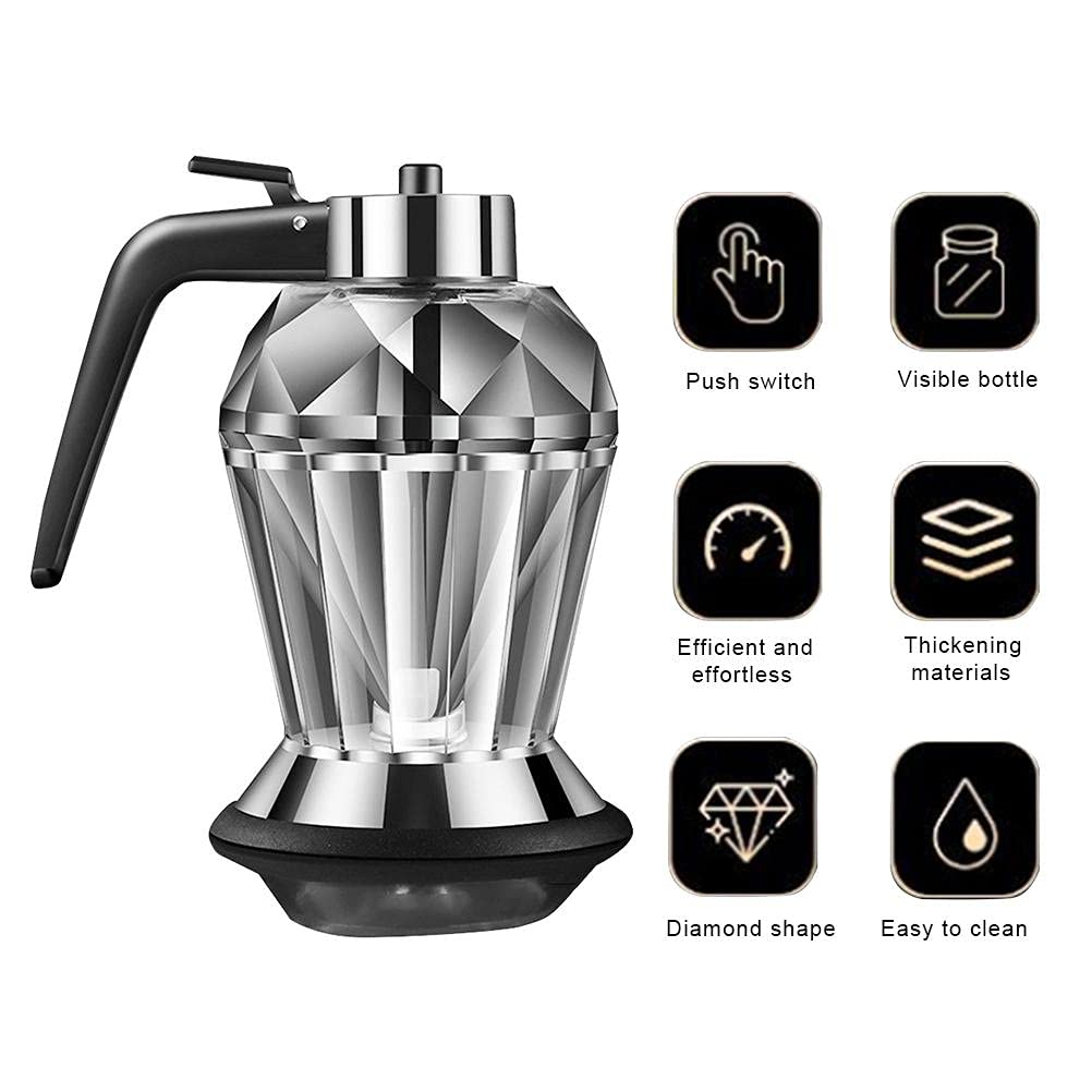 Bticx Glass Oil and Vinegar Dispenser, 200ML Diamond Shape Dripless Glass Honey Dispenser with Stand Seasoning Jar Kitchen Tool for Honey, Oil, Vinegar, Syrup, Salad Dressing 3
