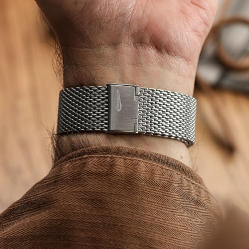 WatchGecko Classic Mesh Watch Strap, Polished or Satin Brushed Finish, 18-22mm. Men's Replacement Stainless Steel Band. Quick Release Spring Bars for Easy Changes 6