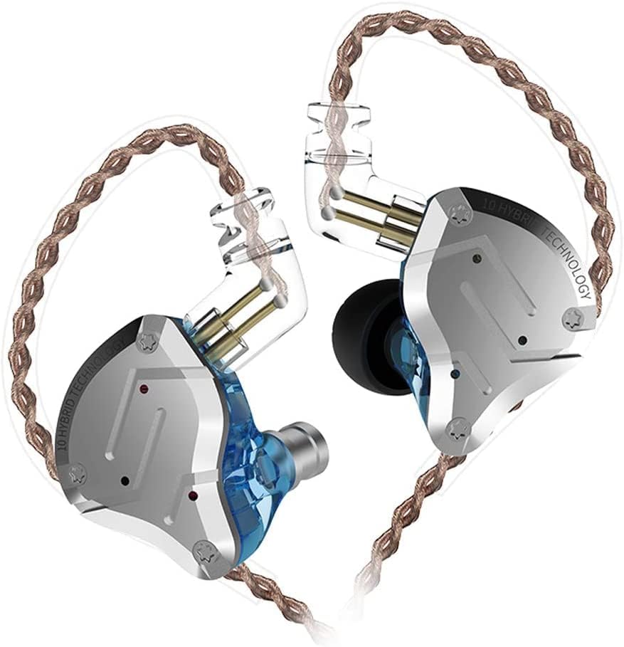 KZ ZS10 Pro Noise Cancelling Monitor Headphones, 4BA+1DD in-Ear HiFi Metal Earphones with Stainless Steel Faceplate, HiFi Gaming Earbuds IEM Earphones, 2 Pin Detachable Cable (Blue,Without Mic) 3