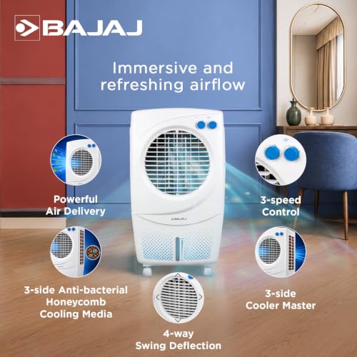 Bajaj PX 97 Torque New 36L Personal Air Cooler For Room|Honeycomb Cooling Pads|High-Speed |30Ft Powerful Air Throw|3-Speed Control|Portable Cooler-Home|1 Yr Product Warranty|White 3