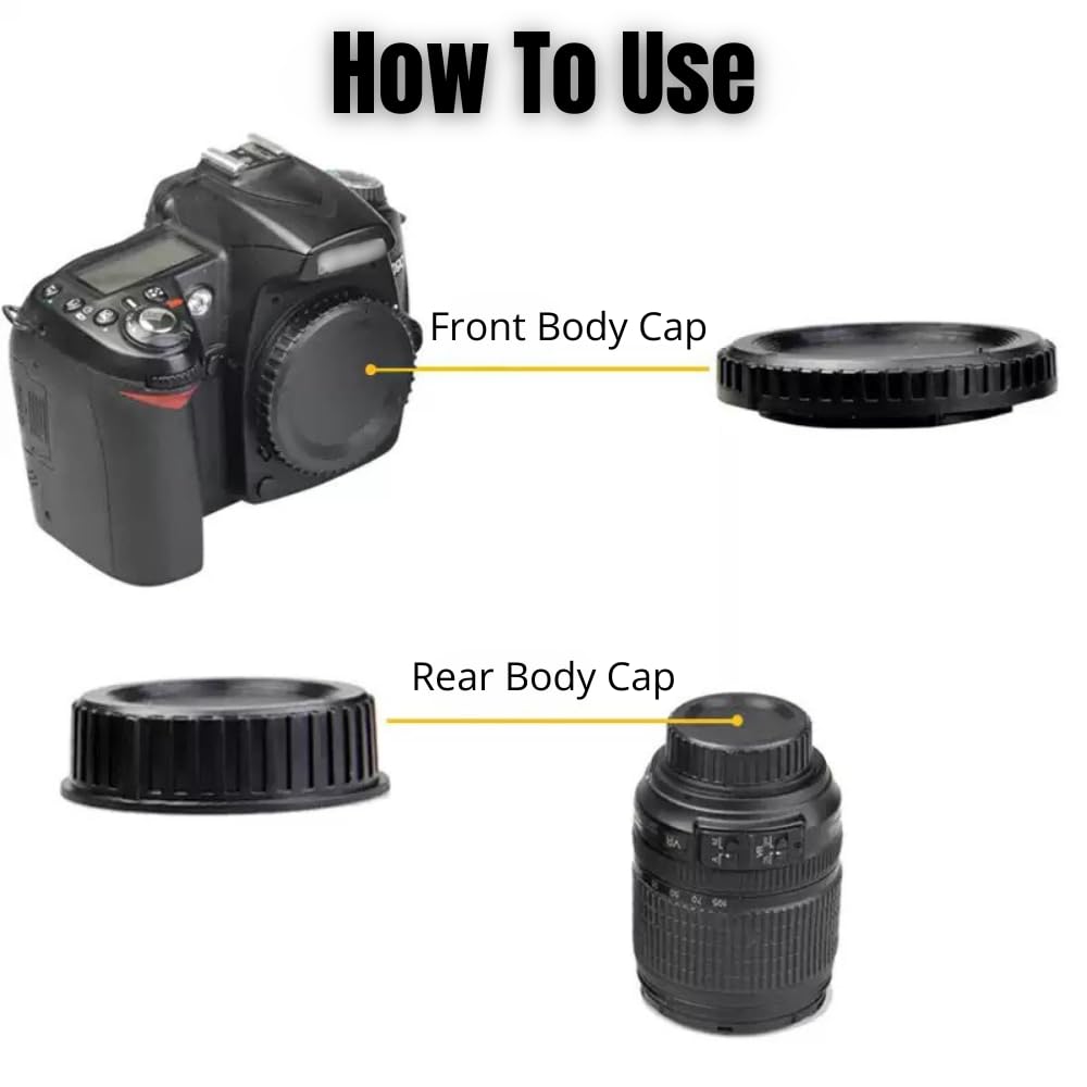 Pacezy Front Body Cap and Rear Lens Cap Cover for Nikon D7500 D7200 D7100 D7000 D5600 D5300 D5200 D5100 D3500 D3400 D3300 D3200 D3100 D850 D810 D800 D750 D600 D90 D80 More Nikon F Mount DSLR and Lens 3