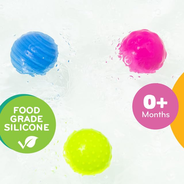 Mobi Wooshlz Bath Shakers, Sensory Bath Balls for Toddlers, BPA-Free Silicone Baby Ball, Infant & Babies Bathtub Fun Toy with Rattle Sounds & Textures (3 Pack) 3