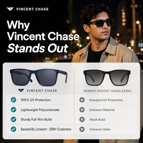 Vincent Chase By Lenskart | Full Rim Square | Classics | Polarized and 100% UV Protected | Men & Women | Large | VC S16747 5