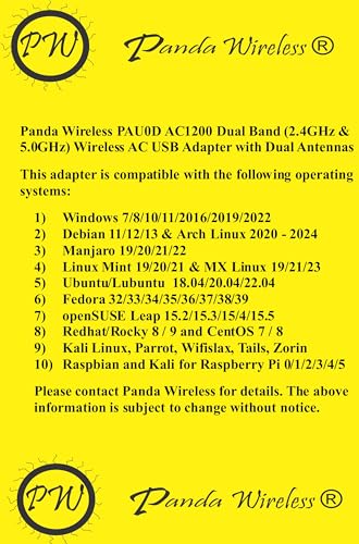 Panda Wireless® PAU0D AC1200 Wireless AC USB Adapter w/Dual Antennas - Windows 7/8/10/11/2019/2022, Zorin, MXLinux, Mint, Ubuntu, Fedora, openSUSE, Rocky, Kali Linux and Raspbian 3