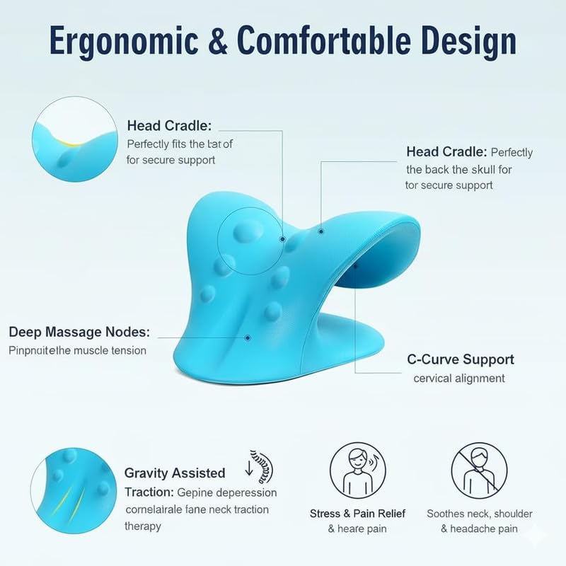 Fitinon Advance Neck Support Stretcher for Pain | Neck Pain Relief Product | Cervical Traction Device | Neck and Shoulder Relaxer | Massage Relaxer Accupressure Chiropratice (Blue,Unisex) 3