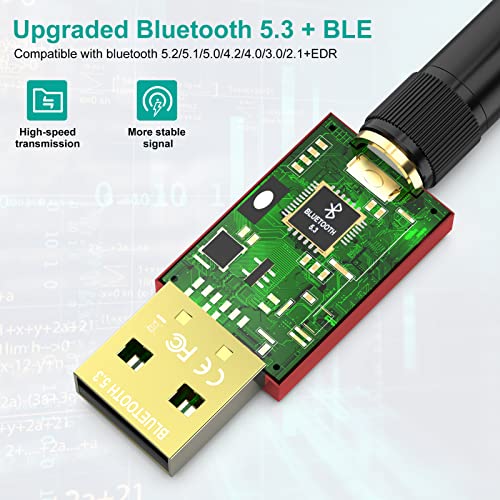 Long Range USB Bluetooth 5.3 Adapter for PC Real Plug & Play Class 1 Bluetooth Dongle EDR 328FT/100M Wireless Transfer Transmitter Receiver for Bluetooth Support Win11/10/8.1 (red-16) 2