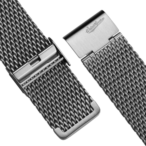 WatchGecko Classic Mesh Watch Strap, Polished or Satin Brushed Finish, 18-22mm. Men's Replacement Stainless Steel Band. Quick Release Spring Bars for Easy Changes 3