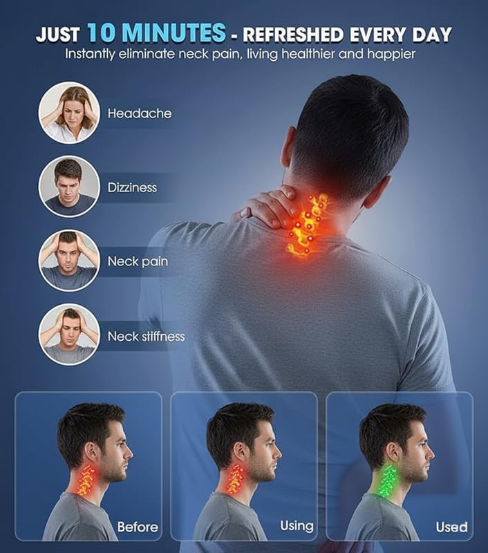 Fitinon Advance Neck Support Stretcher for Pain | Neck Pain Relief Product | Cervical Traction Device | Neck and Shoulder Relaxer | Massage Relaxer Accupressure Chiropratice (Blue,Men) 5