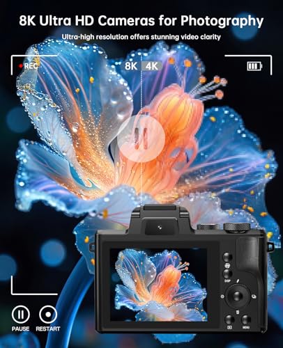 8K Digital Cameras for Photography, 2026 Autofocus 88MP WiFi Professional Photography Camera with Dual-Lens for YouTube, 16X Digital Zoom, TF Card, Lens Hood, Touch Screen,2 Batteries & Charging Stand 2