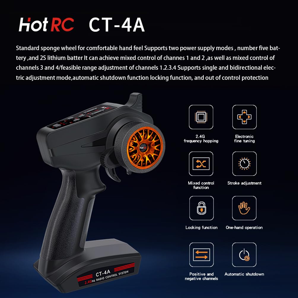 havcybin HOTRC CT-4A 4CH RC Receiver and Transmitter 2.4ghz Remote Controller for RC Car Boat Tanks (CT-4A-orange) 4