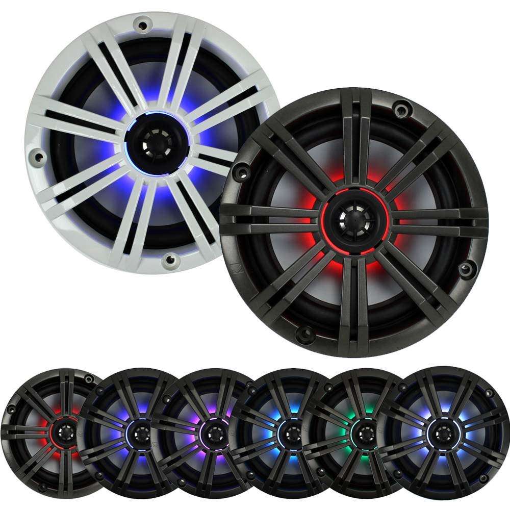 1 Pair of Kicker KM65 6.5" 195W Multicolor LED Marine Coaxial Speakers Bundle Combo with LED Remote Controller 3