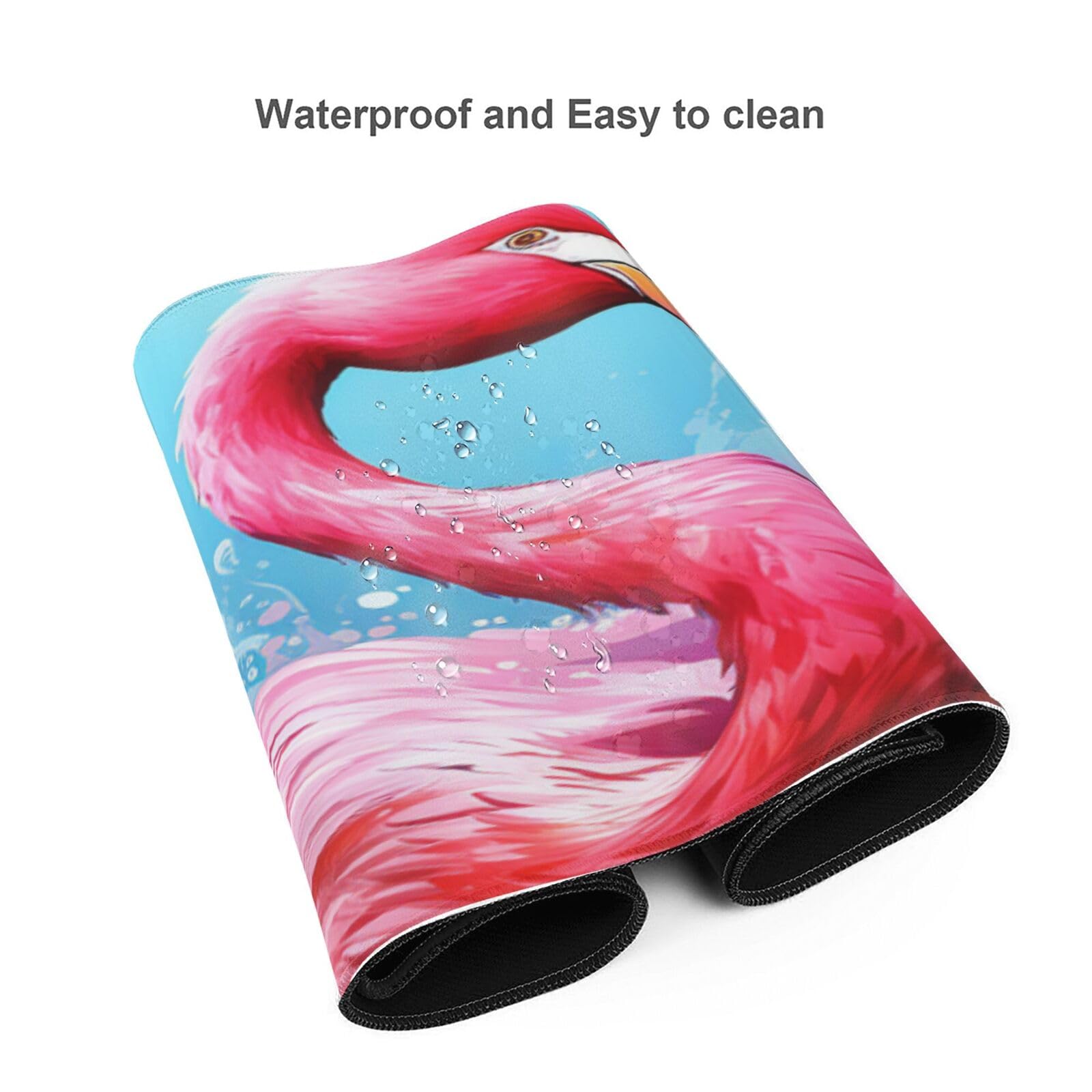 Famame Laptop Mouse Pad Big Pink Flamingo Bird Desk Mat with Stitched Edges 31.5X 11.8 inch Non-Slip Large Keyboard Rubber Writing Table Mat for Office Home 6