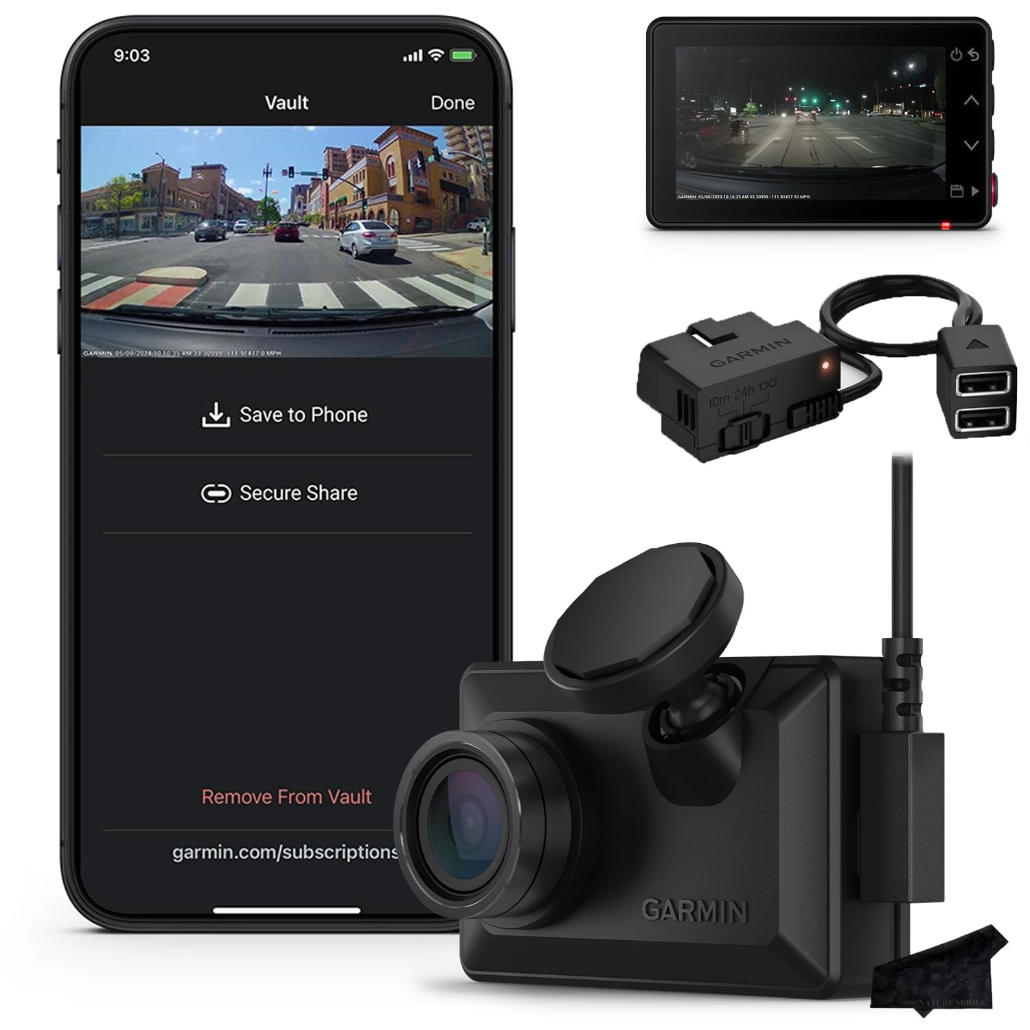 Garmin X210 Compact 1440p HD Dash Cam with 140-degree FOV and Signature Series Constant Power Bundle 1