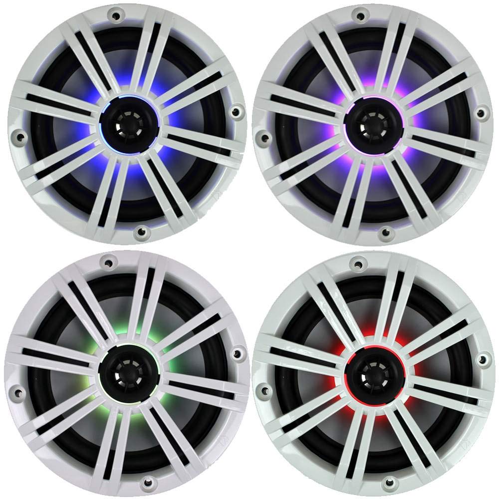 1 Pair of Kicker KM65 6.5" 195W Multicolor LED Marine Coaxial Speakers Bundle Combo with LED Remote Controller 5