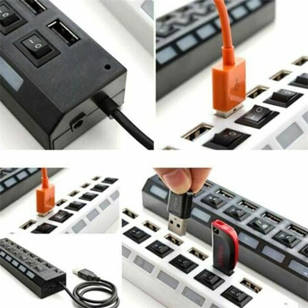 NARFIRE Home Office Black 7-Hole USB Multi Function with Independent Button 5