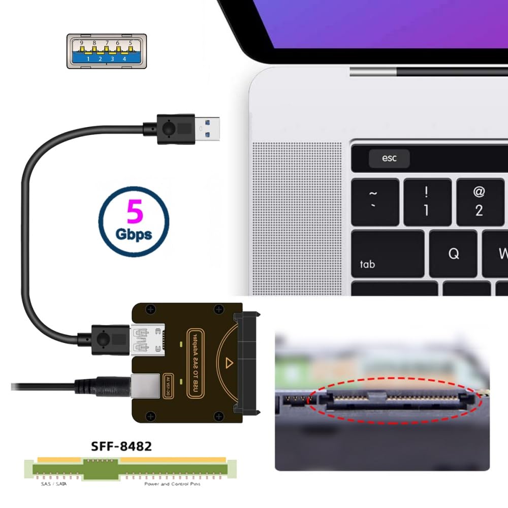 NFHK SFF-8482 SAS 29Pin to USB3.0 5Gbps Hard Disk Drive Raid Adapter with Chipset and Power Port (Need 12V/3A Power Supply) 4