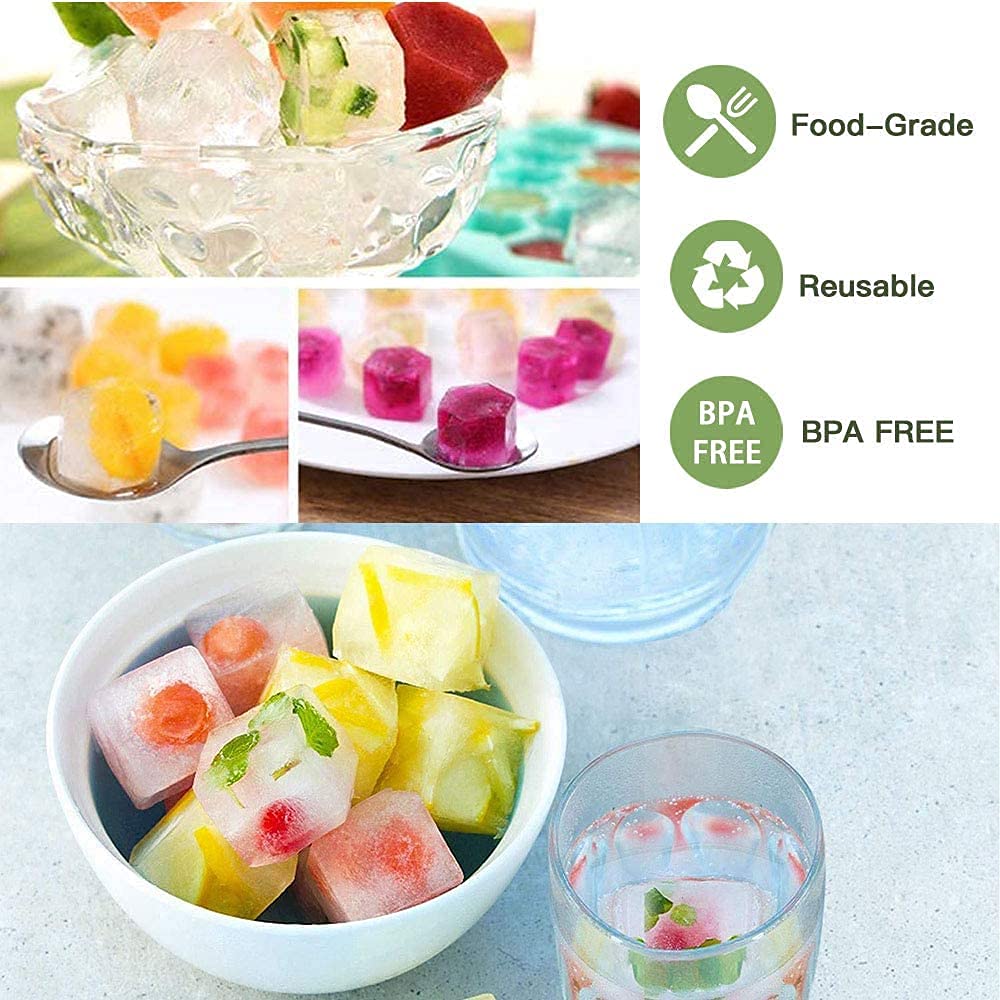 2 Pcs Ice Cube Trays Silicone Ice Cube Molds, Easy-Release and Flexible 37 Ice Trays BPA Free, for Whiskey Cocktail, Stackable and Safe Ice Honeycomb Small Cubes Fridge Bar Soft Tray (with Lid) (2) 6