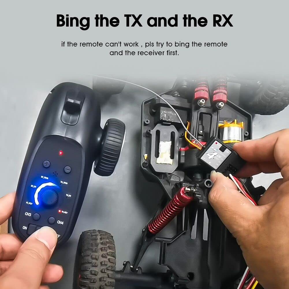 havcybin 2.4ghz RC Controller 4CH RC Remote and Receiver Digital Radio Transmitter for 18 110 116 132 RC Car Boat Tank Crawler GA-4H-TX (Transmitter and Receiver Set), Black 4