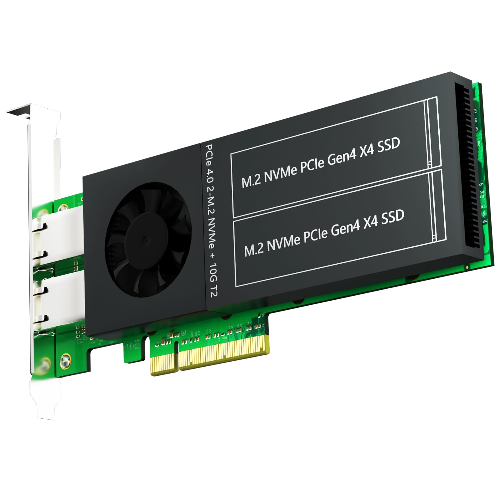 GLOTRENDS ST5116 Dual M.2 PCIe Adapter with 2 x 10Gb RJ45 Port, PCIe 4.0 X8 Interface, Support PCIe Bifurcation, Setup Soft M.2 NVMe RAID via OS Tool 1
