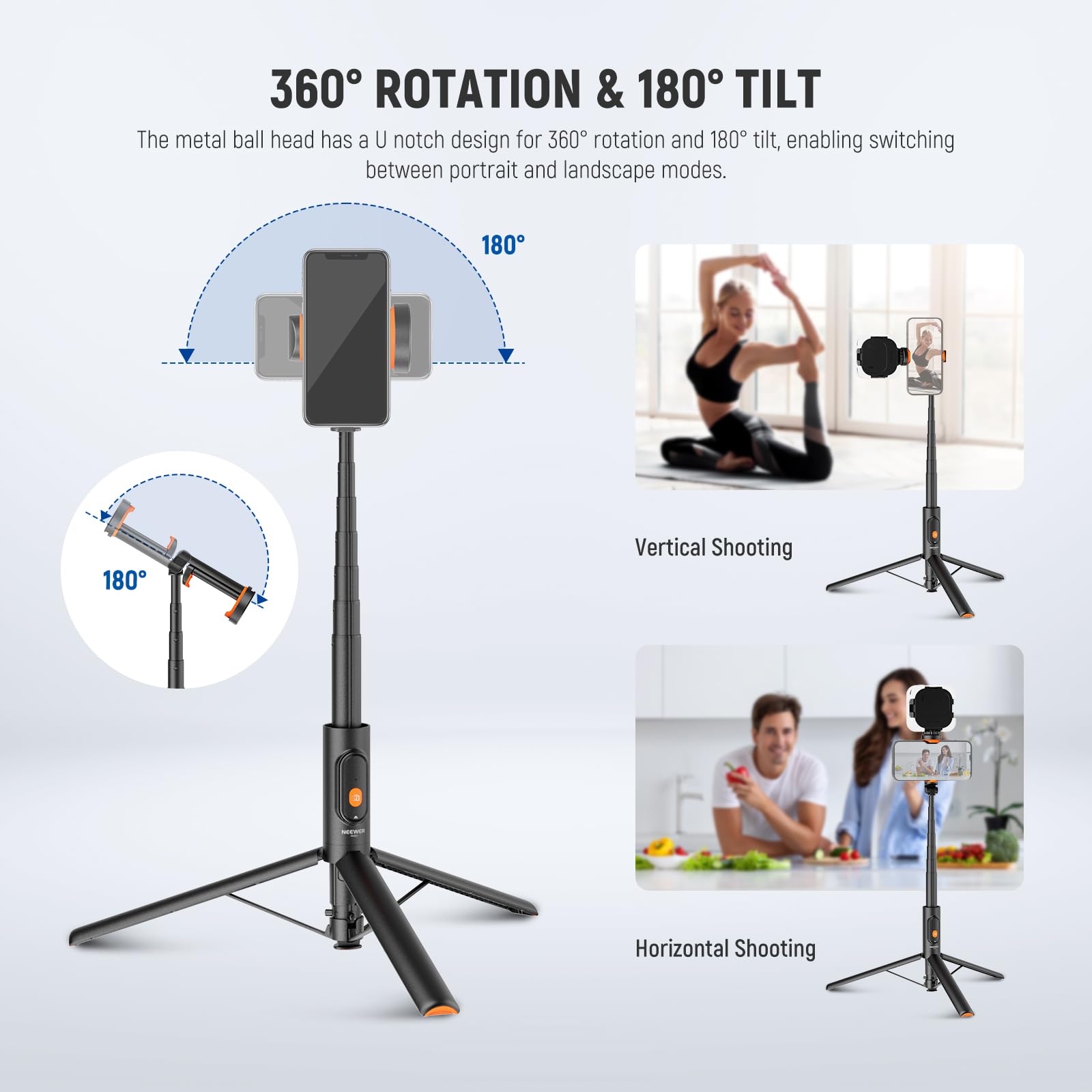NEEWER 57.9" Selfie Stick Tripod Compatible with iPhone Samsung Android, Metal Portable Lightweight Travel Cell Phone Stand with Phone Holder Mount & Remote for Video Recording Filming, PA992 Black 4