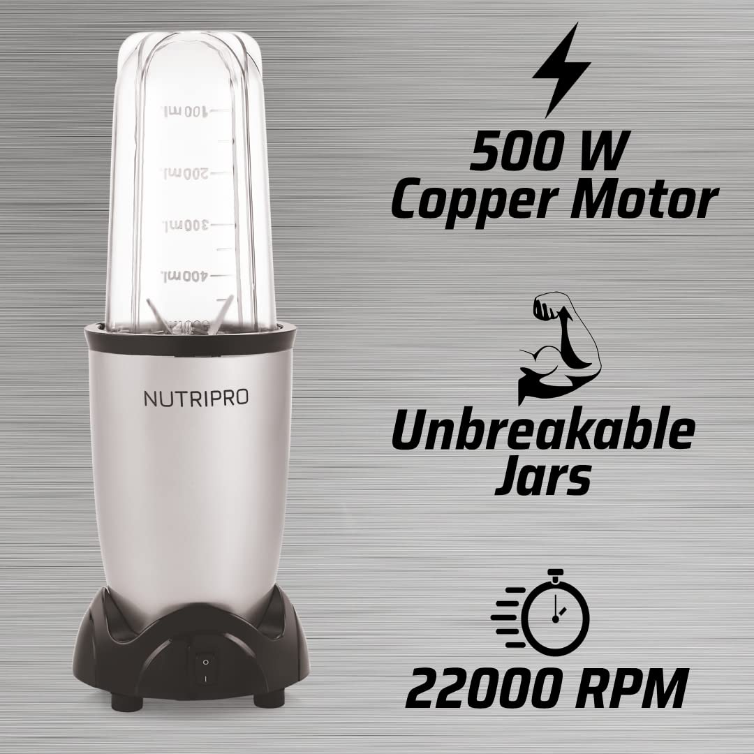 NutriPro Juicer Mixer Grinder - Smoothie Maker - 500 Watts (2 Jars, Silver)ABS 2