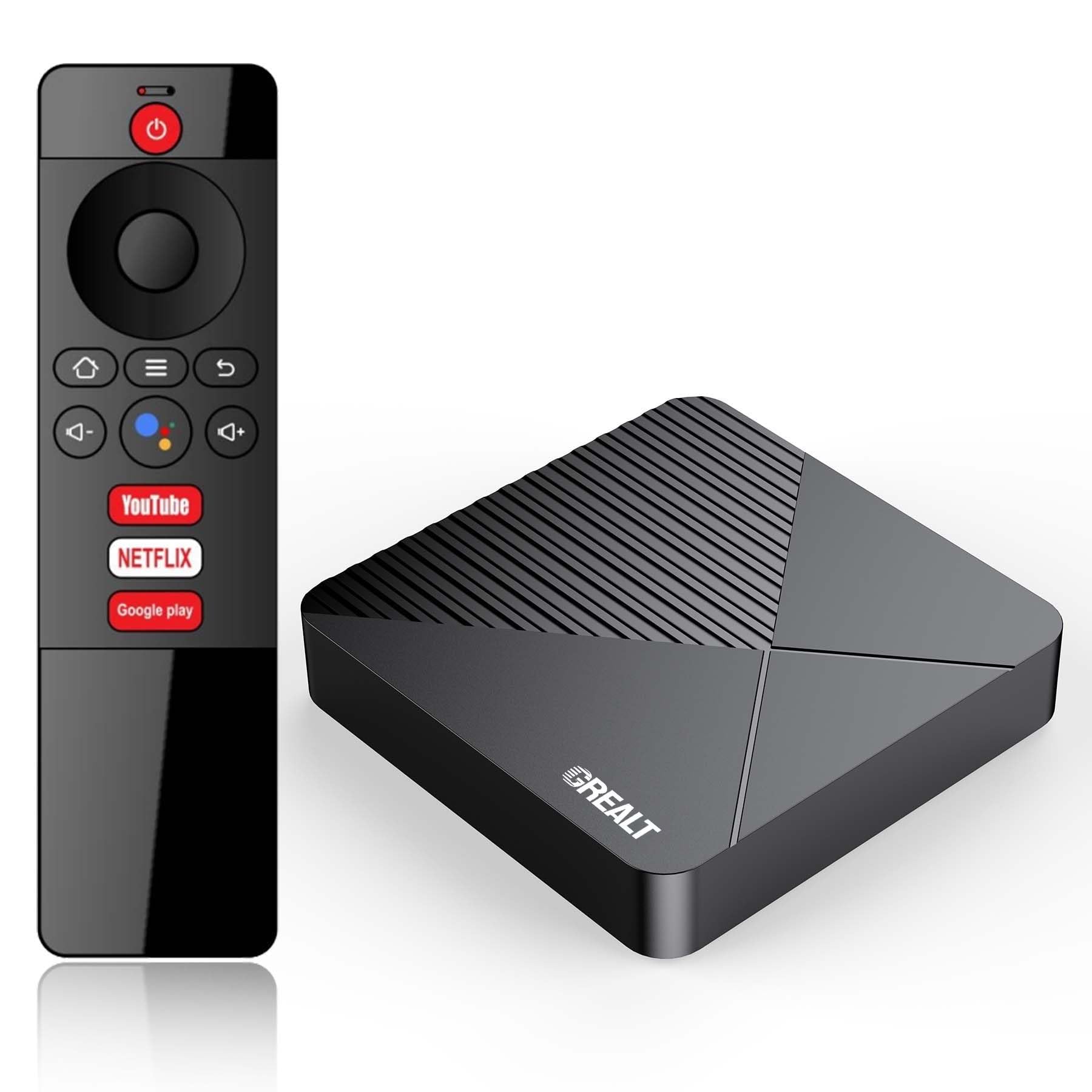 GREALT Android TV Box 13.0 8K 2025 Android Box 4GB RAM 64GB ROM Quad Core 64bit, Support Dual-WiFi 2.4G/5G WIFI6 3D HDR10+ BT5.0 with Voice Remote Control 1