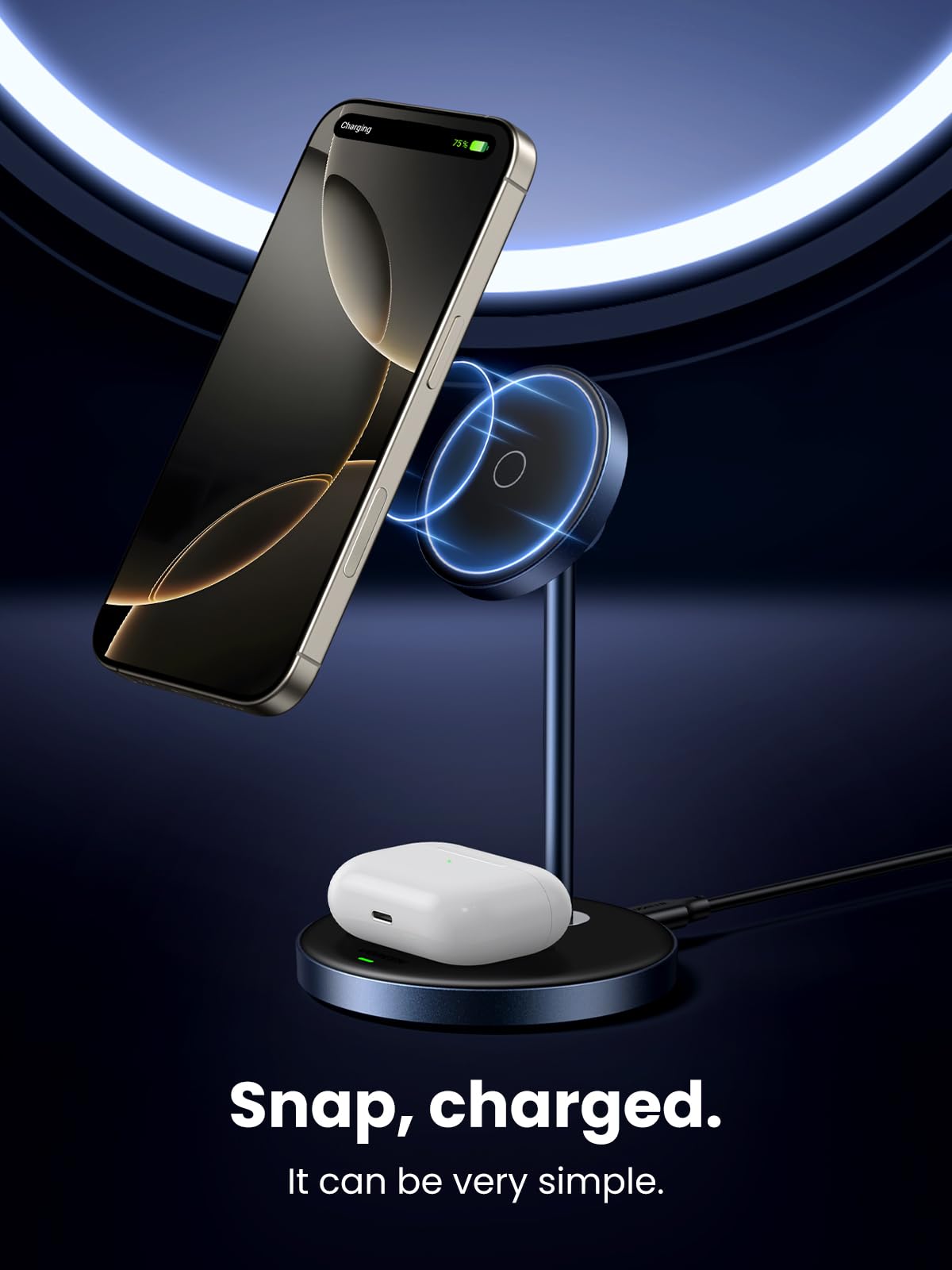 UGREEN MagFlow 2-in-1 Magnetic Wireless Charging Station Compatible with iPhone 16 15 14 13 12 Series and AirPods Series, Wireless Charging Stand with 3 FT USB-C Cable (No AC Adapter) 2