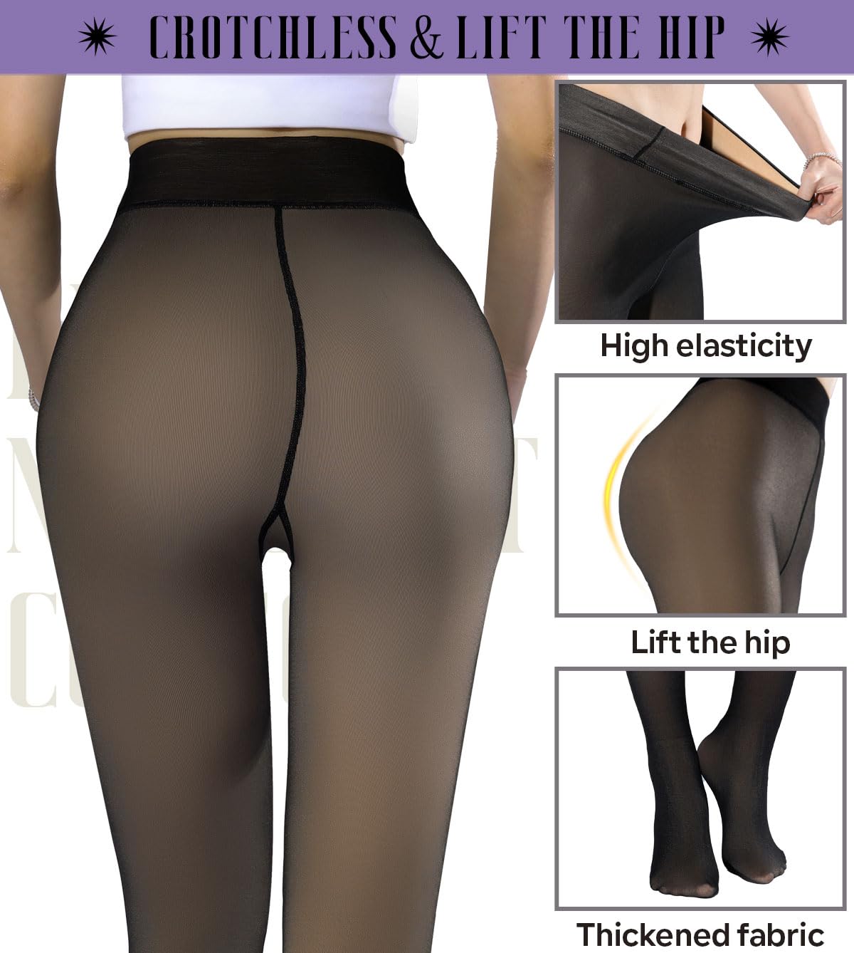 JS LifeStyle Fleece Lined Tights Leggings for Women, One Lined Black Tights Stockings for Women, Sheer Tights for Women 4