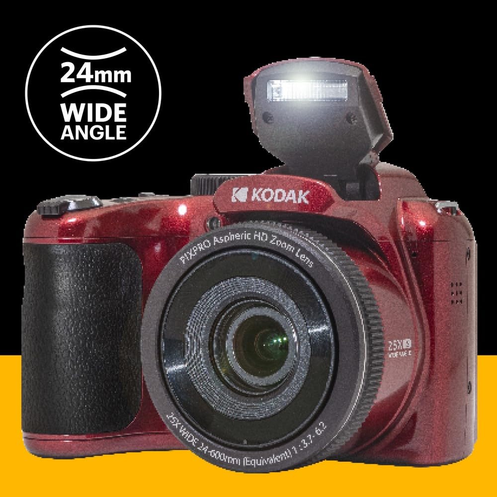 KODAK PIXPRO AZ255 16MP Digital Camera, 25x Optical Zoom, AA, OIS, Red 6