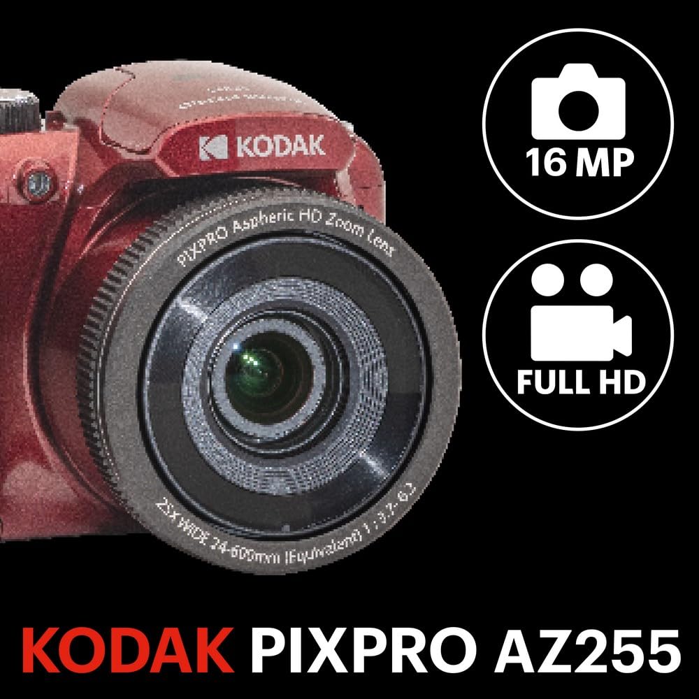 KODAK PIXPRO AZ255 16MP Digital Camera, 25x Optical Zoom, AA, OIS, Red 2