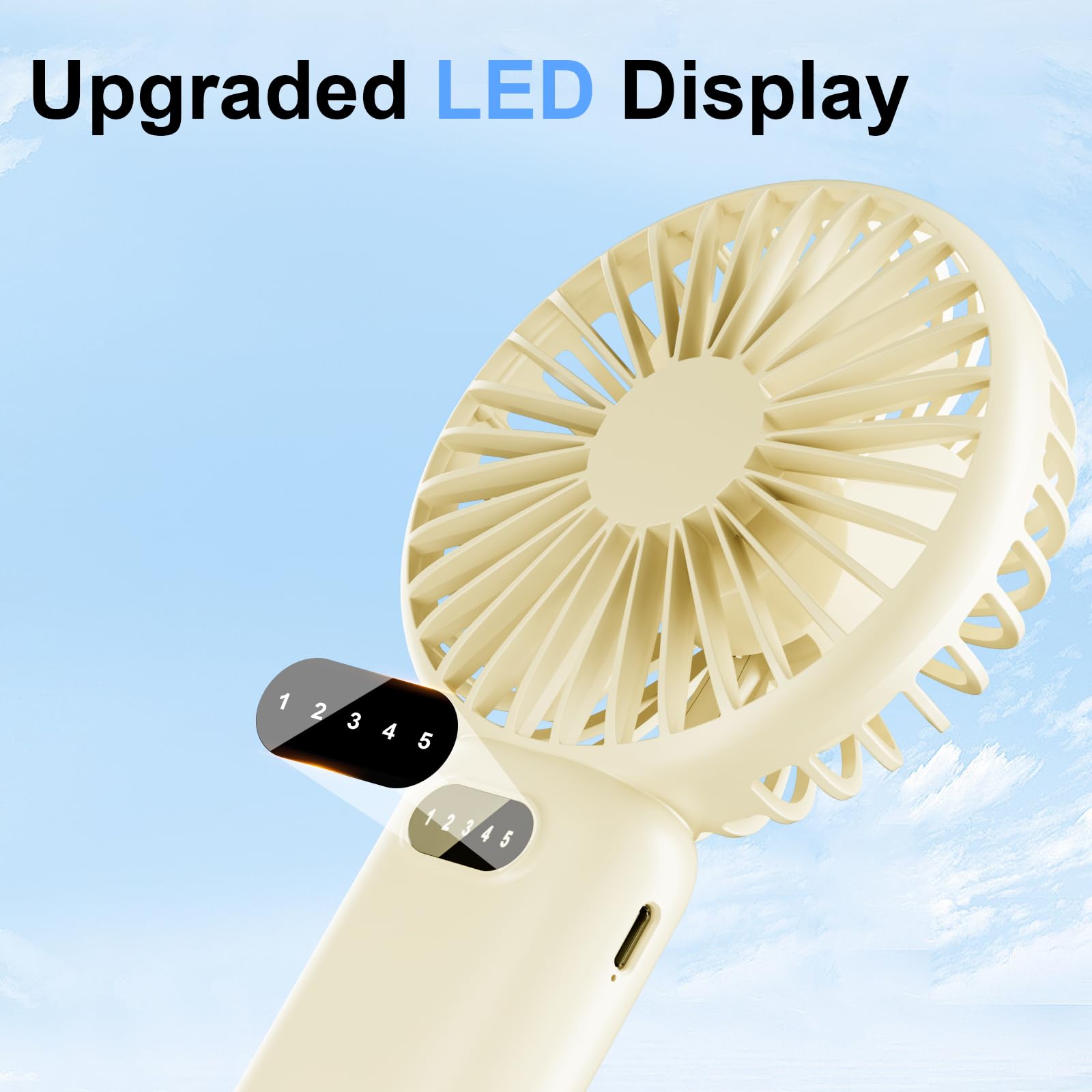 plilogo Portable Fan, Handheld Fan with LED Display, Personal Fan for 15 Hours Cooling, Small Fan with Powerful Airflow, Rechargeable Travel Fan for Outdoor Camping, Mini Fan with Phone Holder 6