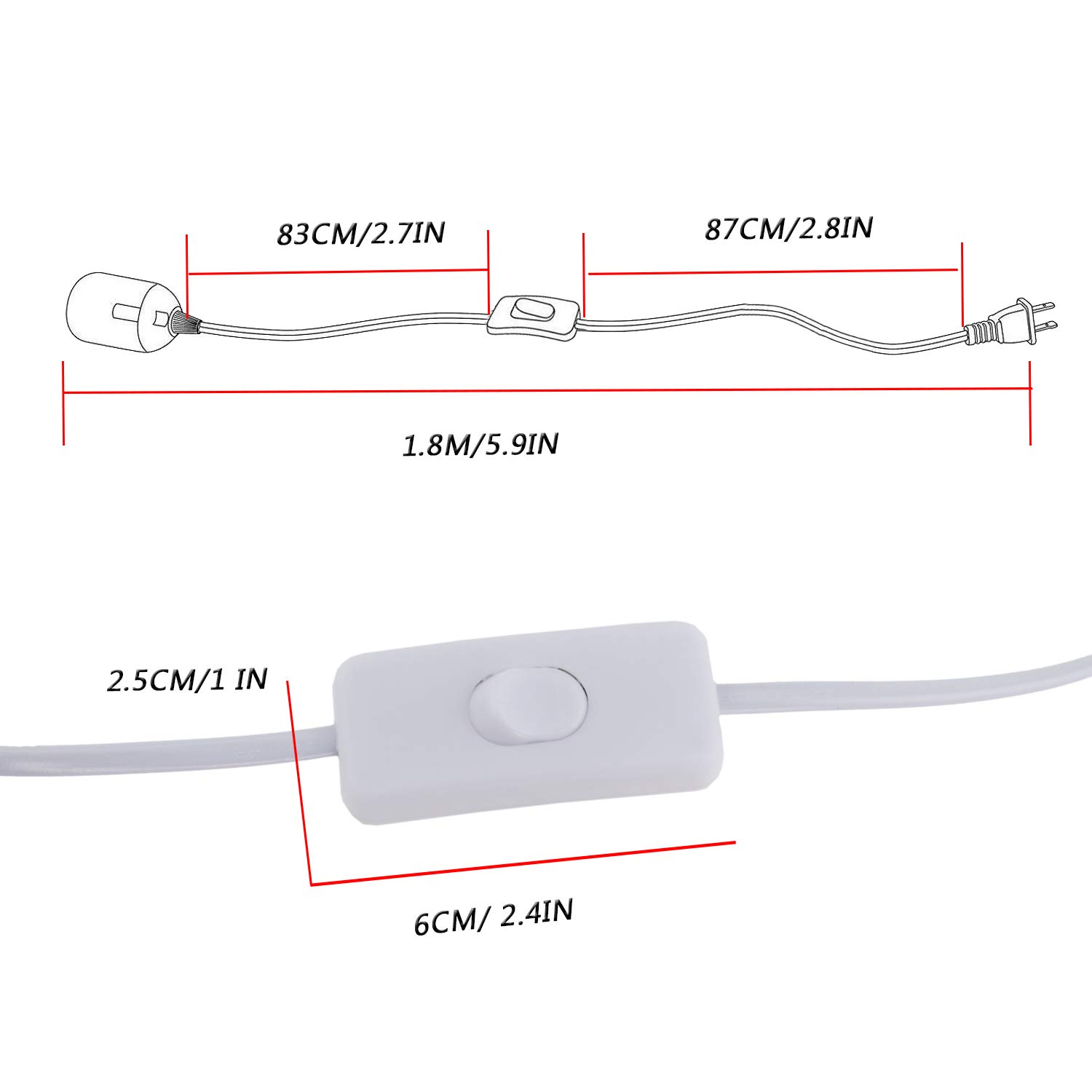 Rextin 4 pcs E26/E27 LED Light socket 5.9FT extension cord with On/Off switch and US AC Power Plug Bulb Socket for Pendant Lighting Bulb Lamp in Kitchen Bedroom Restaurant (4 Packs) 3