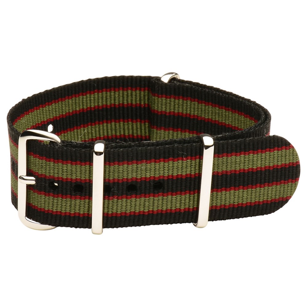 Clockwork Synergy® Classic Ballistic - 20mm Black/Green/Red Nylon Ballistic Watch Strap Band 1
