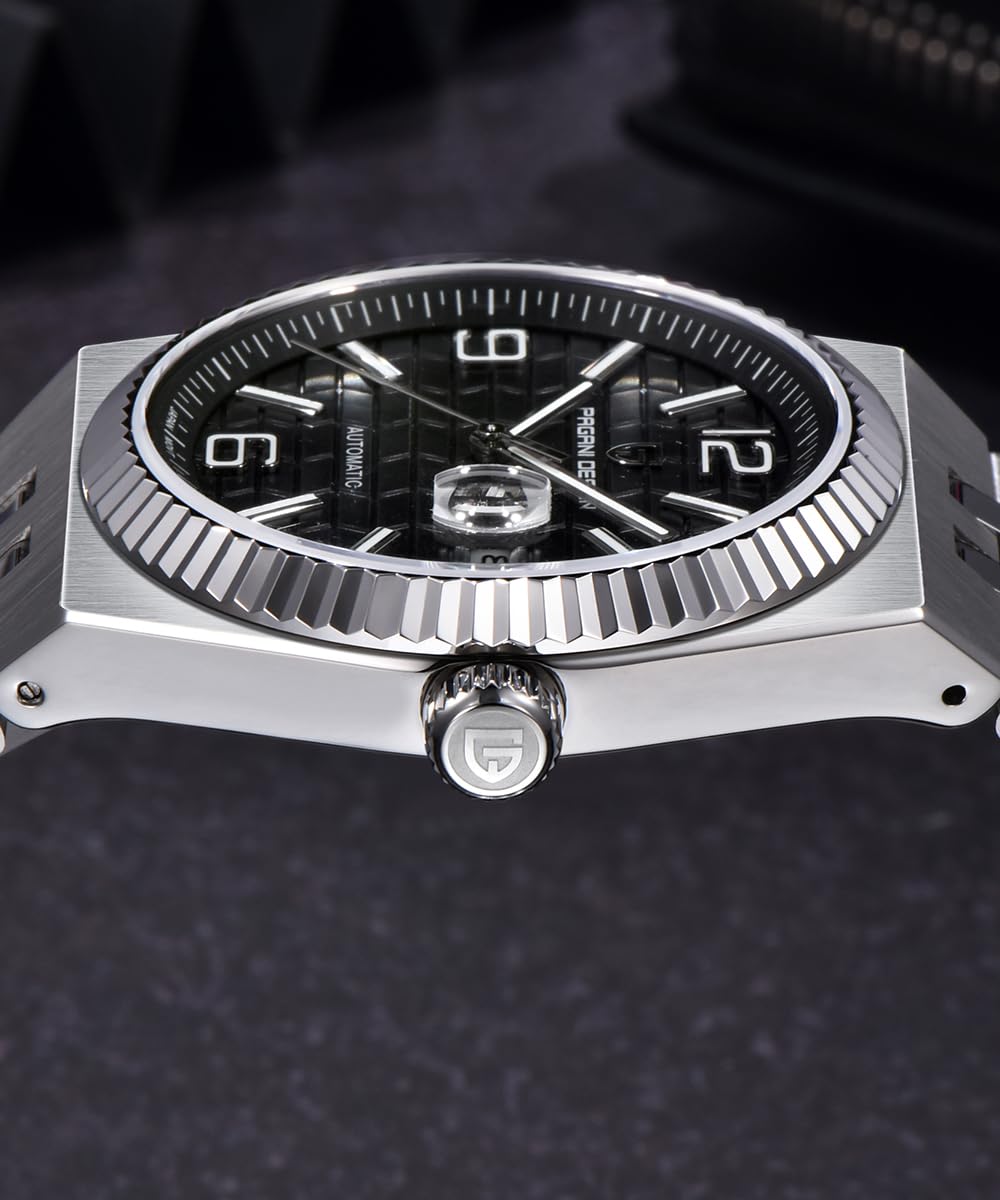 Pagani Design Automatic Watch, 40.5mm Stainless Steel Case, Miyota 8215 Movement, Fluted Bezel, Multiple Dial Colors, Synthetic Sapphire Glass, Model PD-YS027 (Black) 5