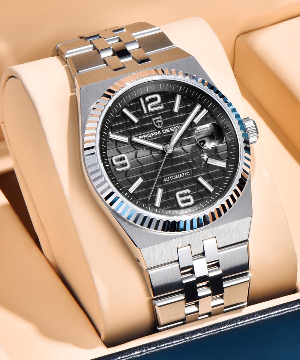 Pagani Design Automatic Watch, 40.5mm Stainless Steel Case, Miyota 8215 Movement, Fluted Bezel, Multiple Dial Colors, Synthetic Sapphire Glass, Model PD-YS027 (Black) 3