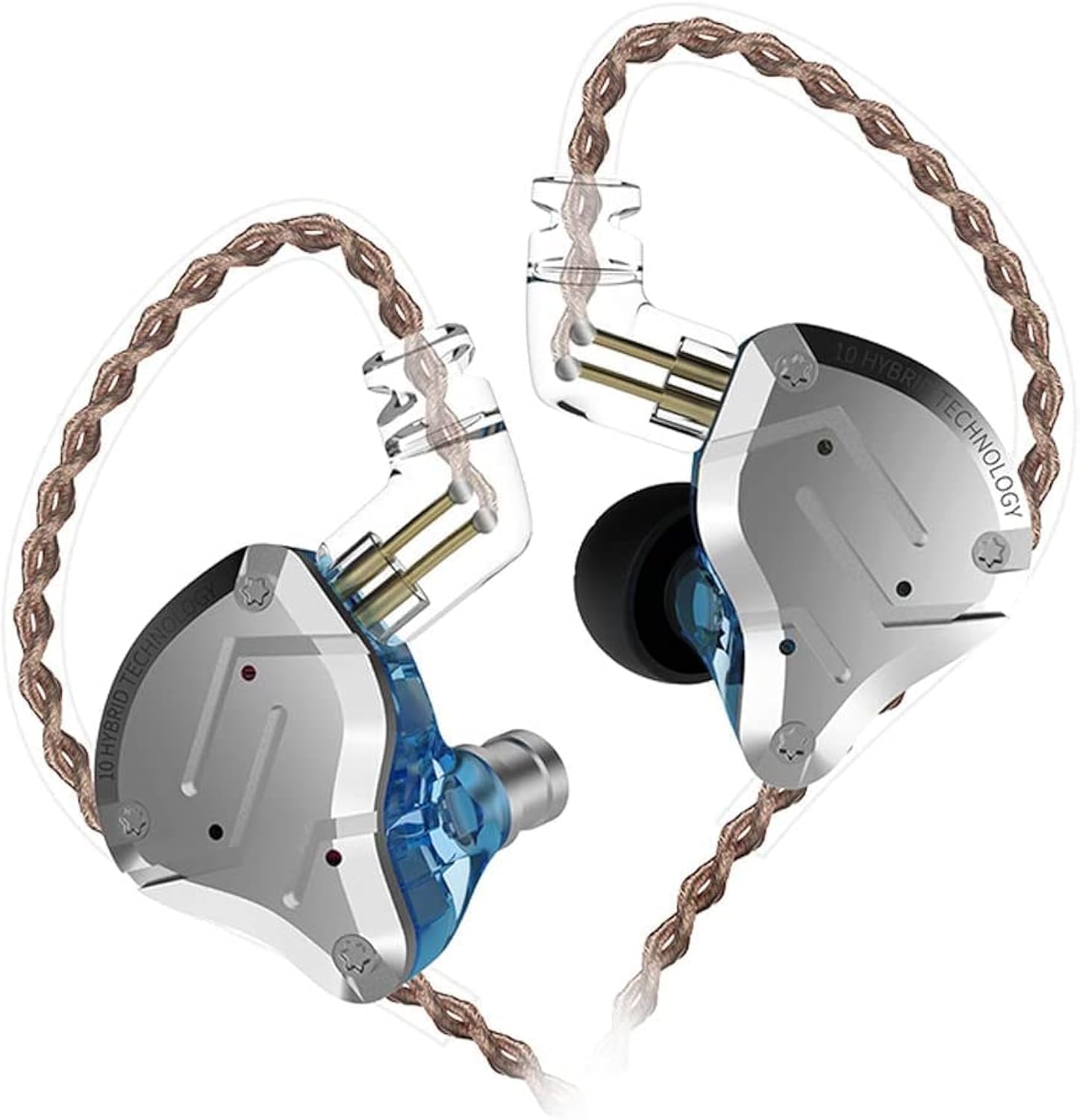 KZ ZS10 Pro Noise Cancelling Monitor Headphones, 4BA+1DD in-Ear HiFi Metal Earphones with Stainless Steel Faceplate, HiFi Gaming Earbuds IEM Earphones, 2 Pin Detachable Cable (Blue,Without Mic) 1
